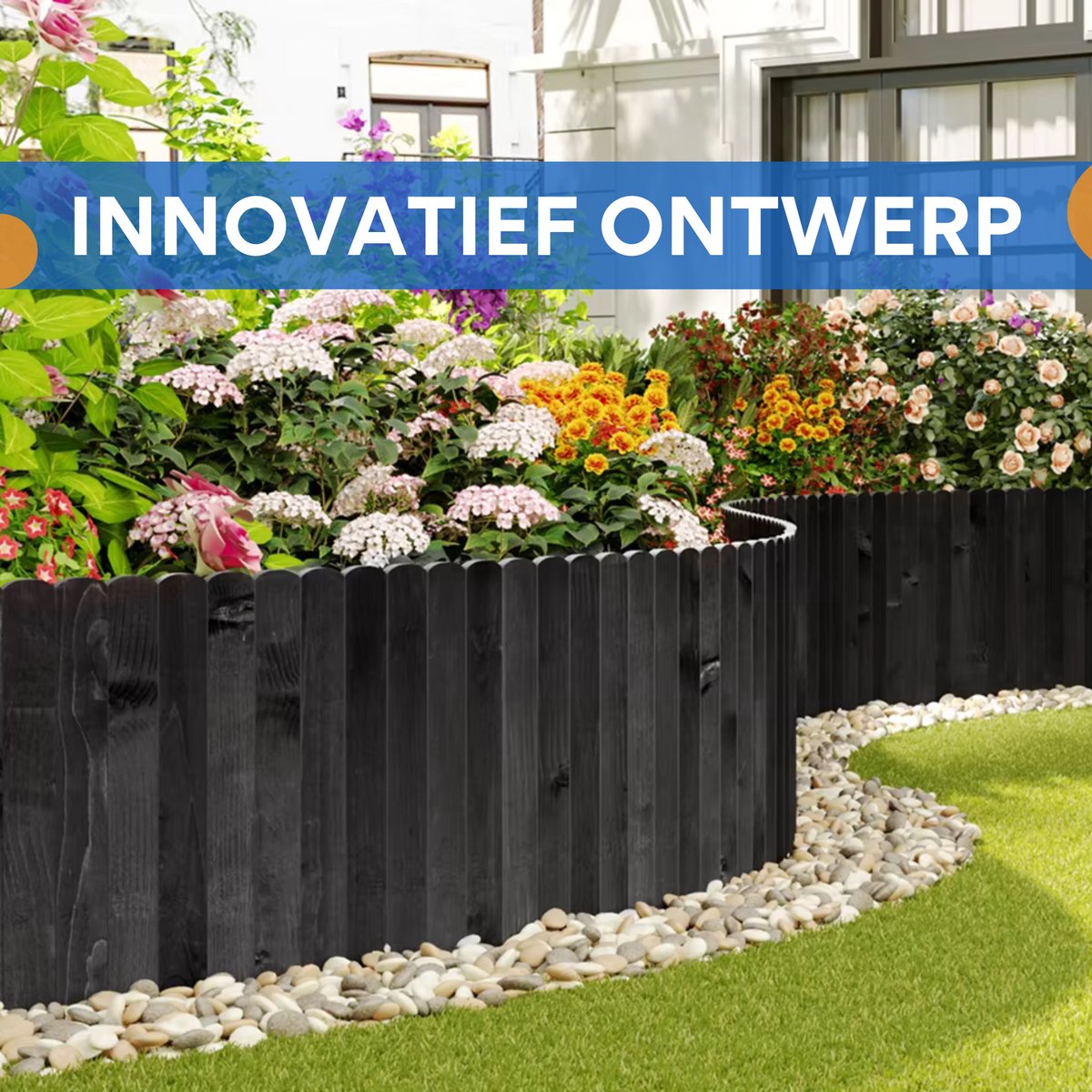 Tuin Gras Gazon Rand - Flexibele Houten Border voor Tuinhek - Tuinafboording voor Outdoor Landschap & Tuindecoratie - 203x20x1.4cm Zwart