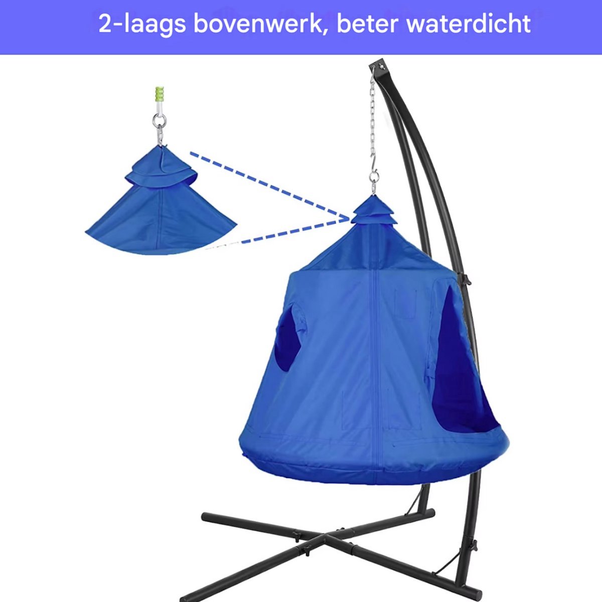 Egg hangstoel Zyrell - Voor kinderen - Hangmat X-standaard - met Boomentent - Speeltent Binnen en Buiten - Egg chair cocoon - Metalen Schommelstoel - Blauw