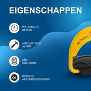 Elektronisch parkeerslot – Voor privégebruik – Robuust, IP67 waterdicht, 2 afstandsbedieningen, 180° antibotsing en automatisch alarm – Yellow