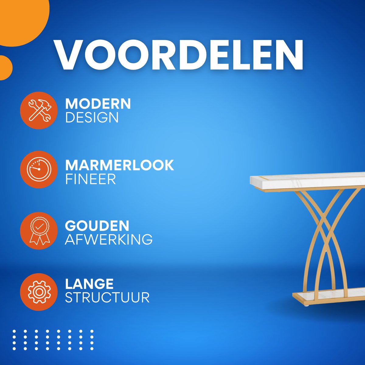 Wandtafel -Haltafel - Dressiortafel - Bijzettafel - Sidetable - Modern - Kunstmarmer, goud