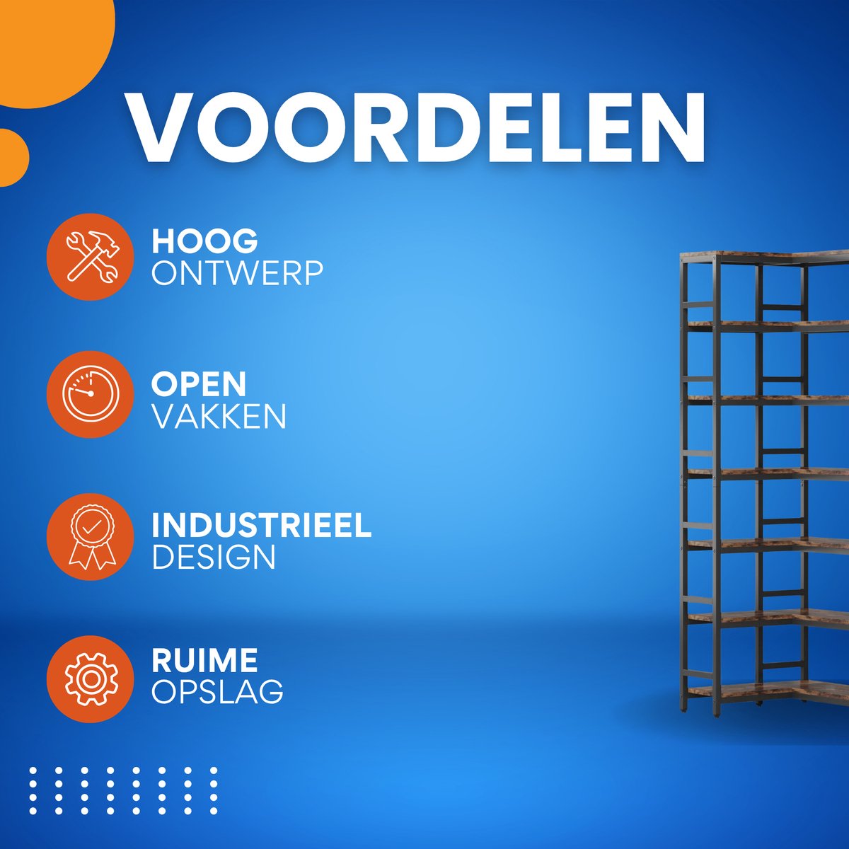 Hoekkast Dublin - Hoge vakkenkast 200cm - Boekenrek Hoekmeubel - Opbergrek 7 planken - Bruin