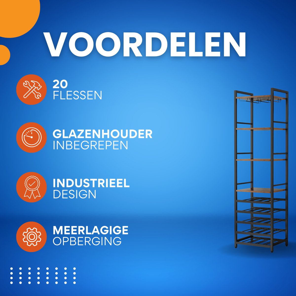 Wijnrek voor 12 flessen - Wijnkast - 6 lagen - Barkast - Glazenhouder - Bar, keuken of woonkamer