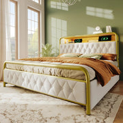 Bed - Tweepersoonsbedden - Tweepersoonsbed - Twijfelaar - USB C Oplaadfunctie APP-bediening LED Metalen bed bedframe 4 Laden Fluweel - 140x200cm