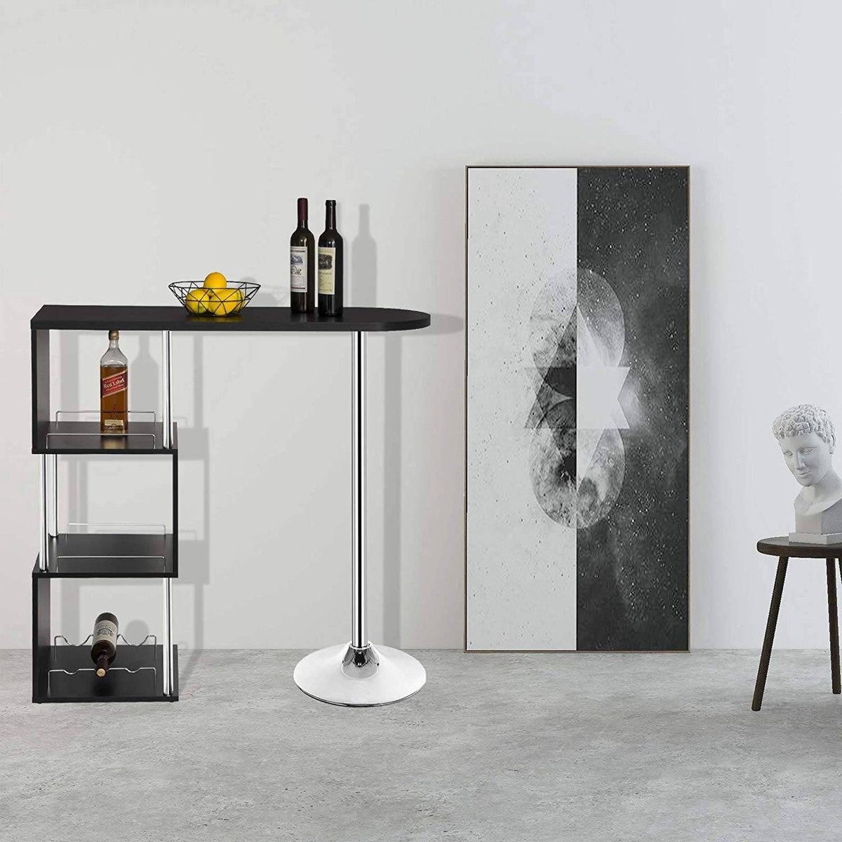 Happyment Bartafel Oxford - Met opbergruimte - Voor binnen - Keuken - Metalen poot - Hout - Rechthoekig - Zwart - 113x40x105cm