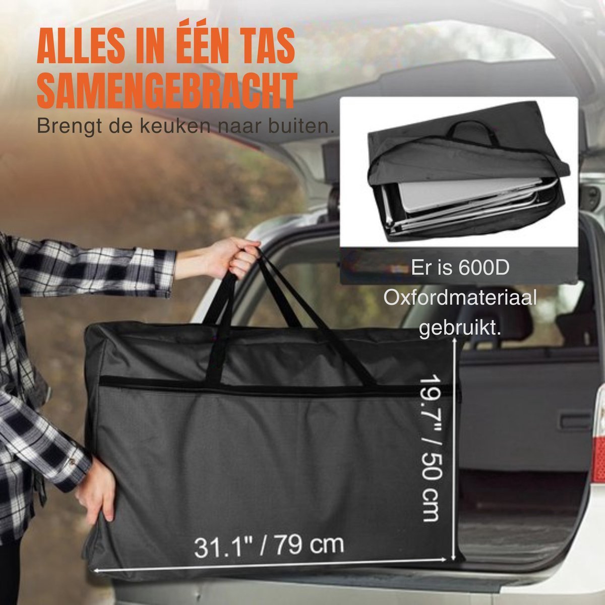 Opvouwbare campingkeuken - Opvouwkeuken - Met BBQ plaats - Inclusief opbergtas - Bruin