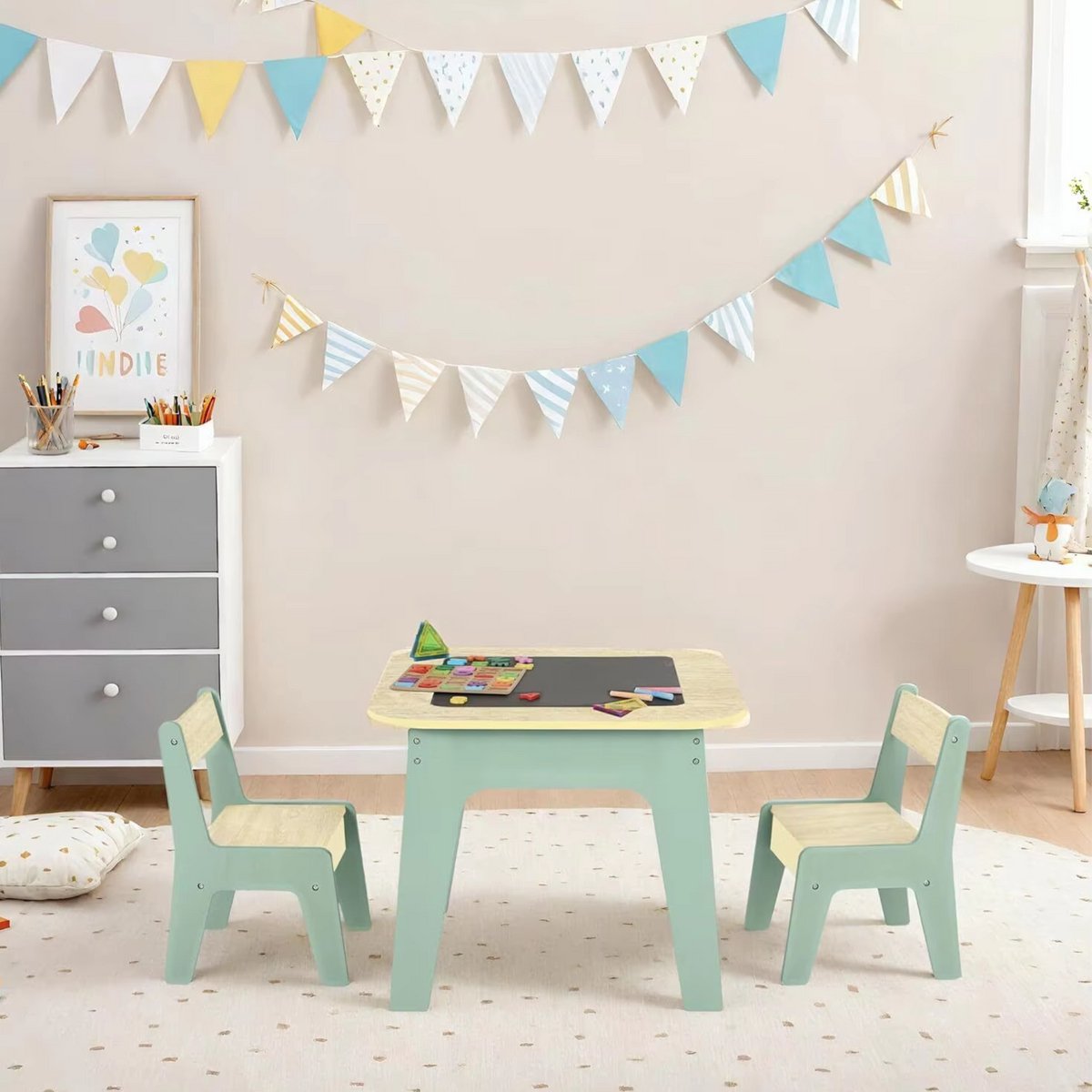 Kindertafel - Speeltafel- Voor Kinderen & Kleuterschool - Kindertafel en stoeltjes - 2-in-1 Speeltafel - Met Opbergruimte & Stoelen - Lichtgrijs