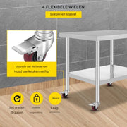 Keuken Werktafel - Commercieel - RVS - Verrijdbaar - Zilver - 95x61cm