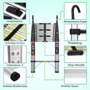 Telescopische Ladder 5M - Met Haken - Multifunctioneel, Roestvrijstalen & Uitschuifbaar Zolderladder