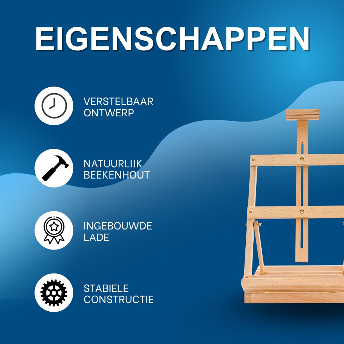 Schildersezel- Voor Kunstenaars / Schilderen - Verstelbare Tafel- en Canvas-Easel met Lade - Beukenhout
