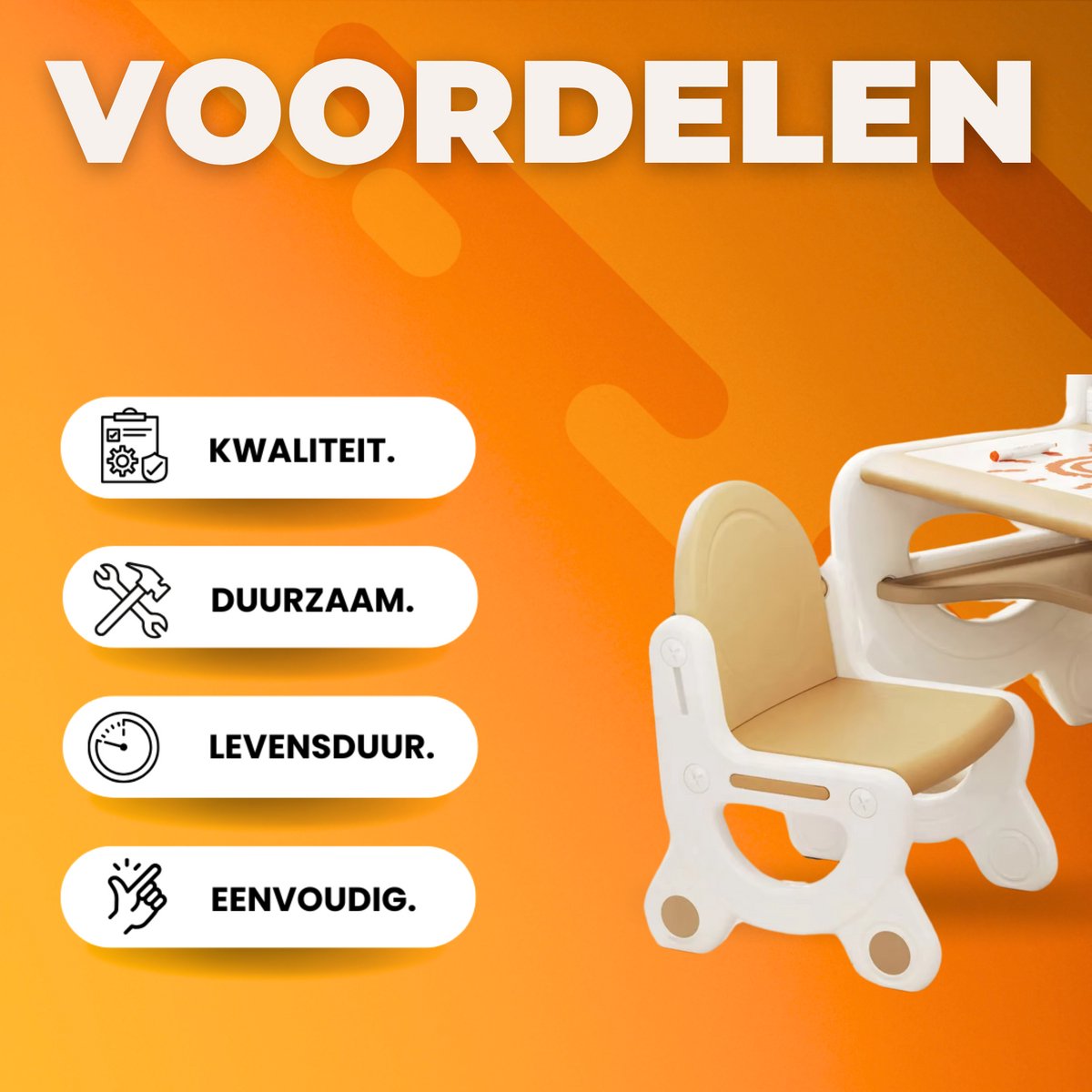 Moderne kindertafel - Activiteiten tafel - 2 stoelen - Speeltafel - In Hoogte Verstelbaar - Studeertafel voor Kinderen - Bruin