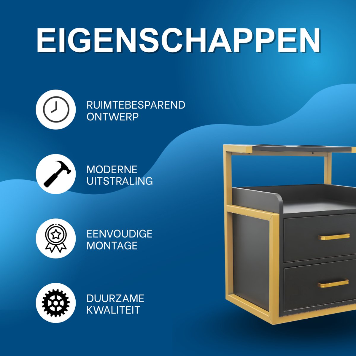 Wandkast - Hangkast - Muurkast - Opbergmeubel - Voor kapsalon - Opbergkast met wandmontage -Goud/Zwart