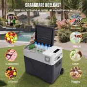 Auto Koelbox met Compressor – 50L Draagbare Koelkast met LCD Display – 12/220V Campingkoeler