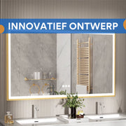 Opulence Wandspiegel - Rechthoekig - Goud - Spiegel met verlichting - Woonkamer of badkamer - 100x60cm