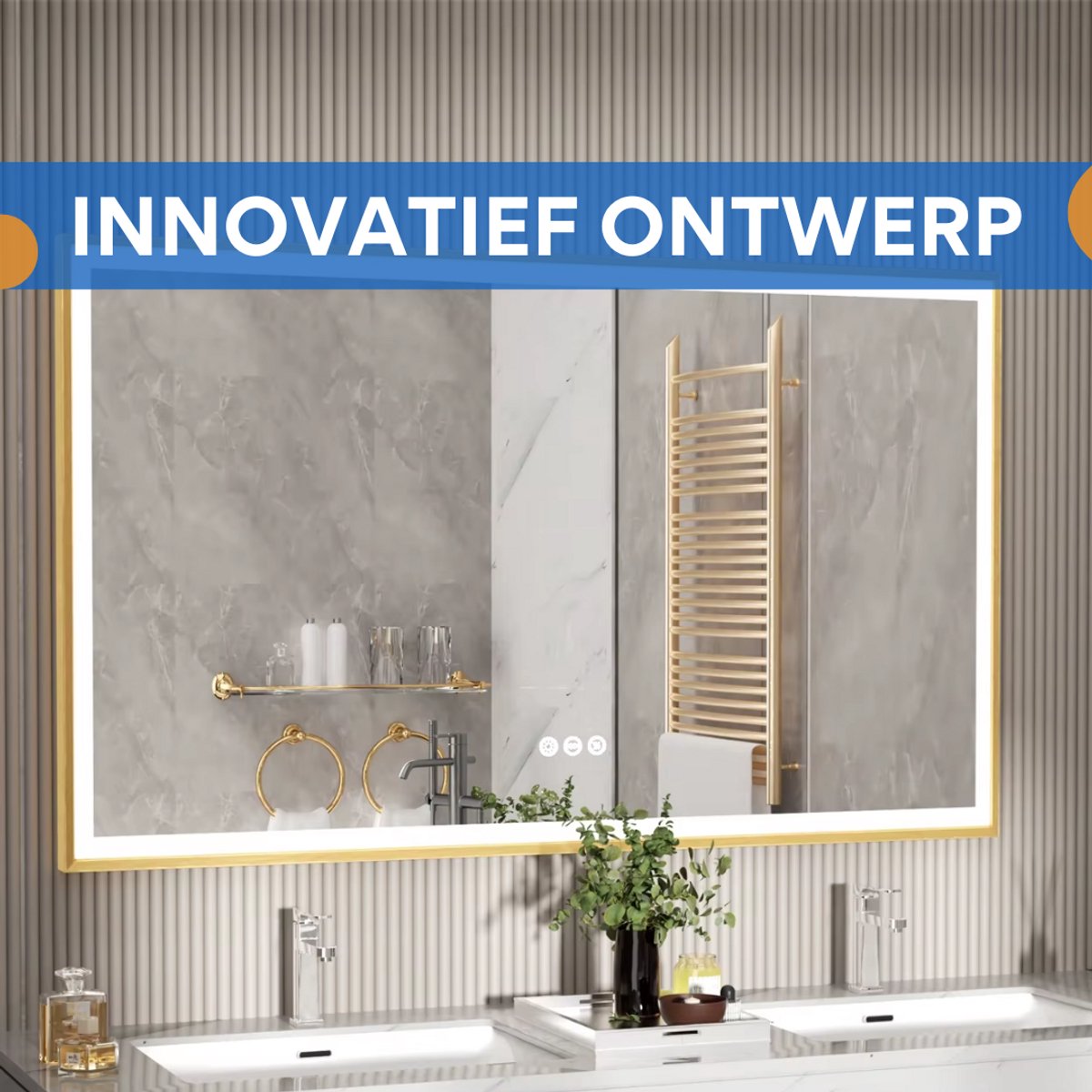 Opulence Wandspiegel - Rechthoekig - Goud - Spiegel met verlichting - Woonkamer of badkamer - 100x60cm