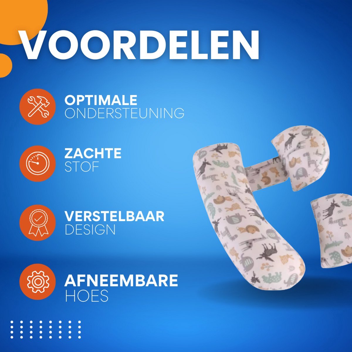Ergonomisch zwangerschapskussen Vortex - Voor zijslapen - Body pillow - Zijslaapkussen - Voedingskussen - Verstelbaar - Dieren print