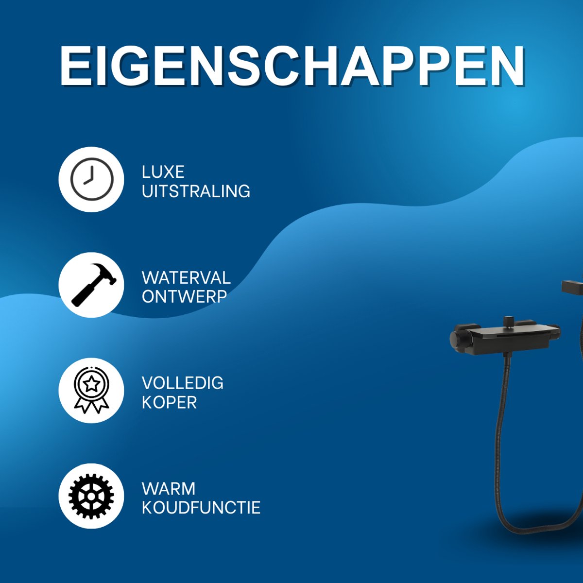 Badkraan - Met waterval - Voor badkamers - Luxe uitstraling met warm/koudfunctie - Zwart