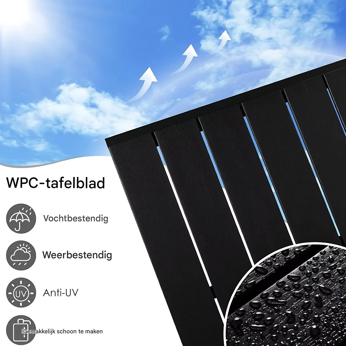 Tuintafel - Buitentafel - Eettafel buiten - Outdoor - Voor Tuin & Terras - Rechthoekige Aluminium Tafel met Metalen Lattenbodem -110x70x73 cm - Zwart