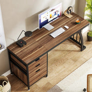 Computerbureau - Bureau met lades - Werktafel - Voor studeren of werken - 3 lades - Walnut