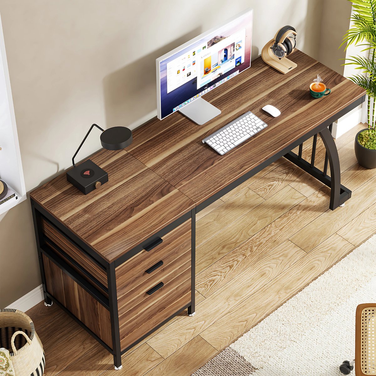 Computerbureau - Bureau met lades - Werktafel - Voor studeren of werken - 3 lades - Walnut