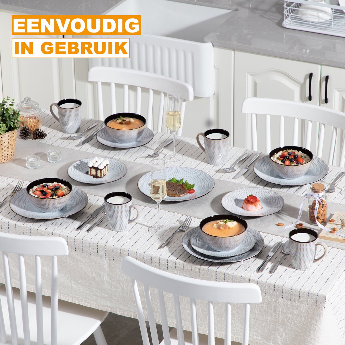 Velentino Serviesset - 16 delig - 4 persoons - Grijs - Dinerborden - Bordenset - Diepe borden - Ontbijtborden - Servies - Keukenservies