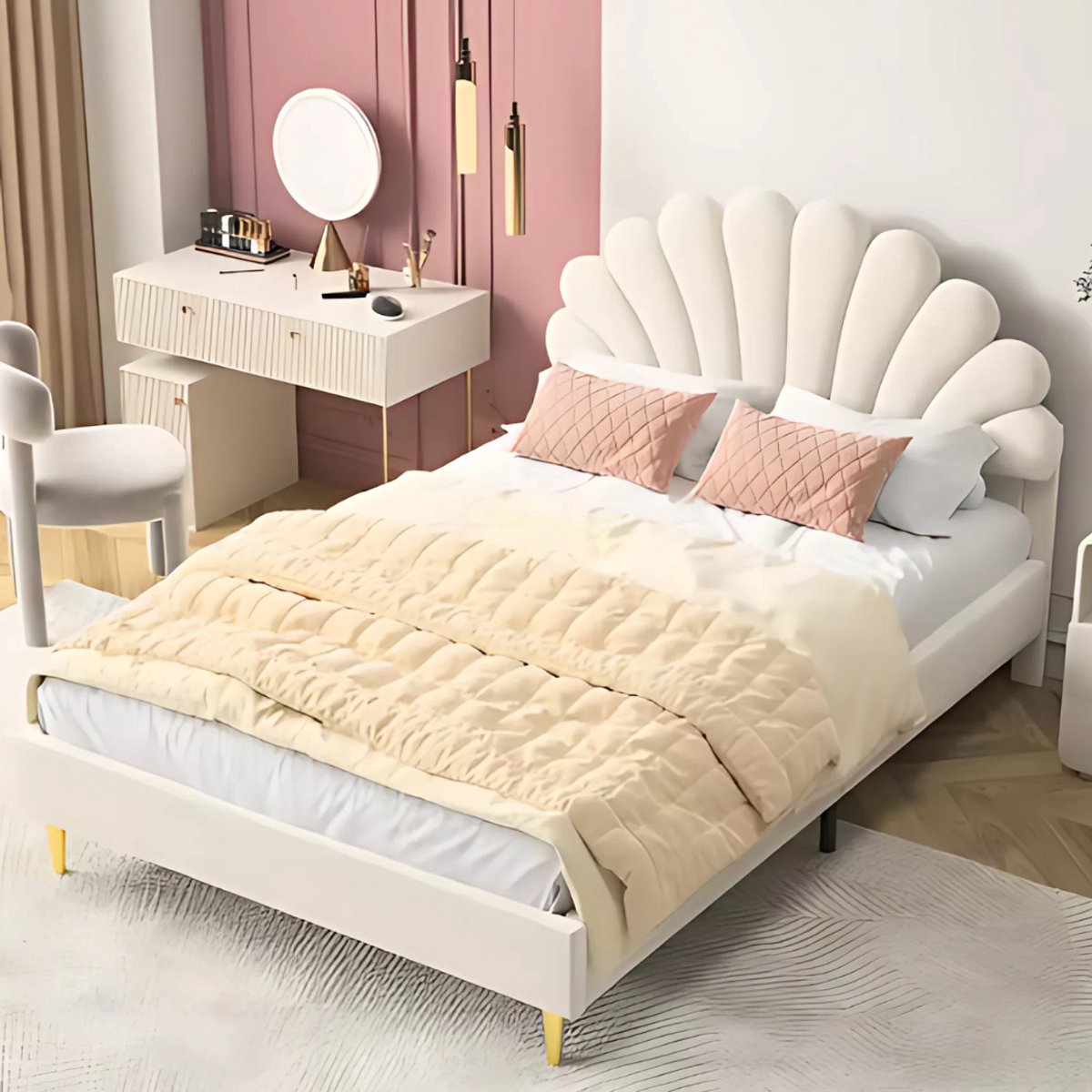Eenpersoonsbed 140 x 200 cm - Voor meisjes - Met lattenbodem - Zonder matras - Twijfelaar - Beige