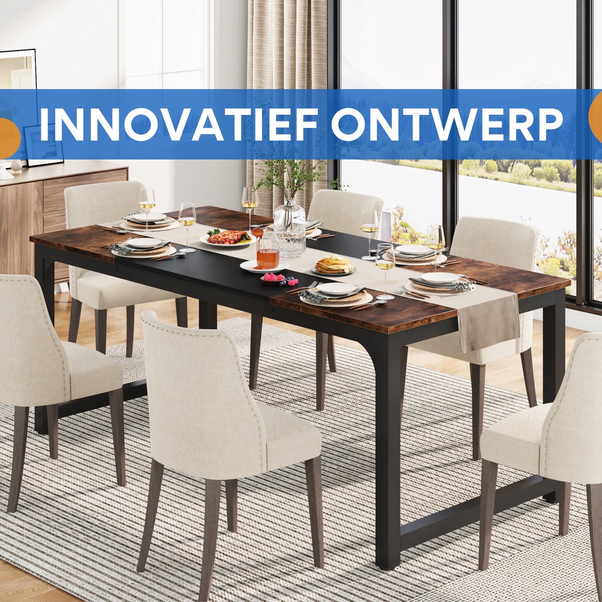 Eettafel Luvia - 160cm - Voor 6-8 personen - Voor Keuken of eetkamer - Bruin