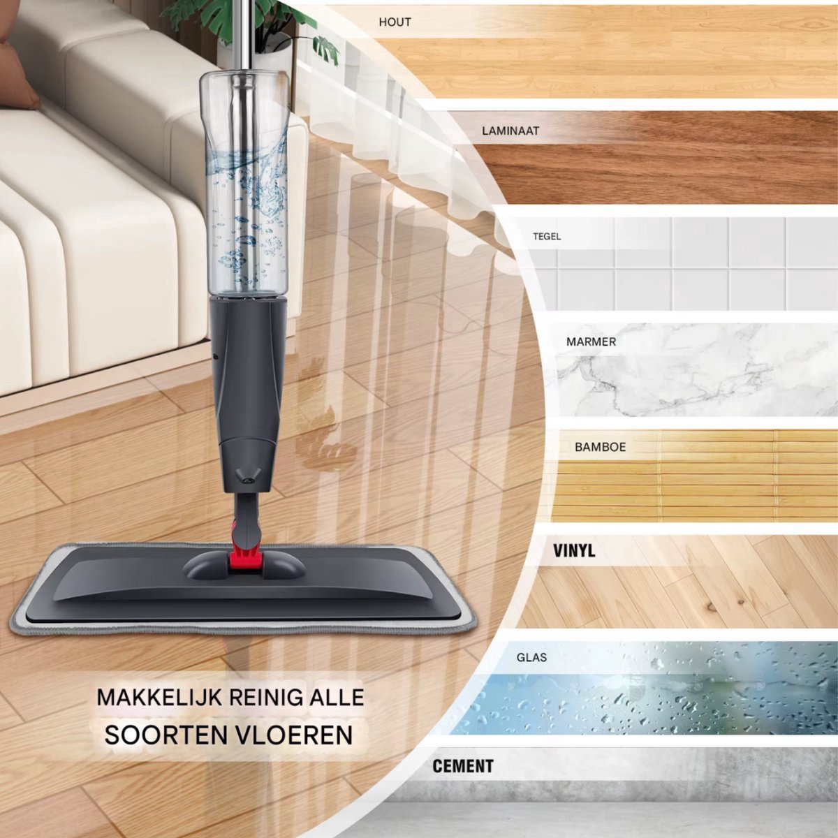 Dweil Vireo - Roterende Dweil deluxe - Spuitfunctie - Natte en droge Vloerwisser met - 360° - 700ml