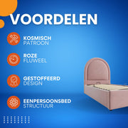 Kinderbed - Kinderbedden - Eenpersoonsbed - Voor Jongens & Meisjes - Eenpersoonsbed met Kosmisch Patroon - Roze Fluweel - Zonder Matras - 90x190