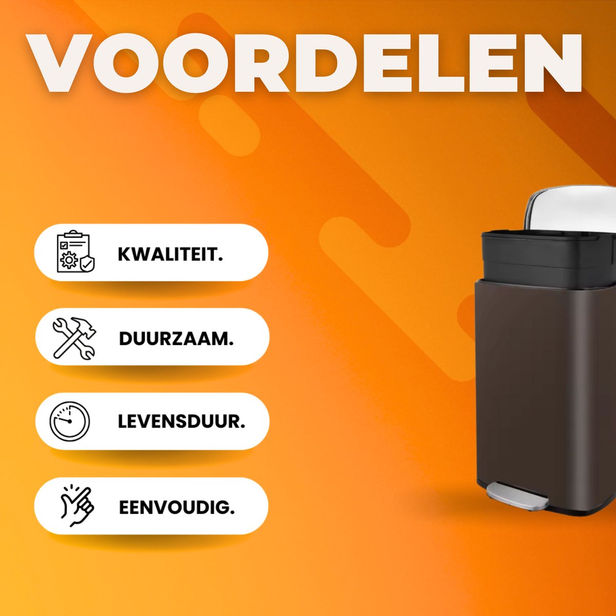 Luxe pedaalemmer - Bruin 50L - Prullenbak - Afvalscheiding - RVS - Softclose - Anti-slip