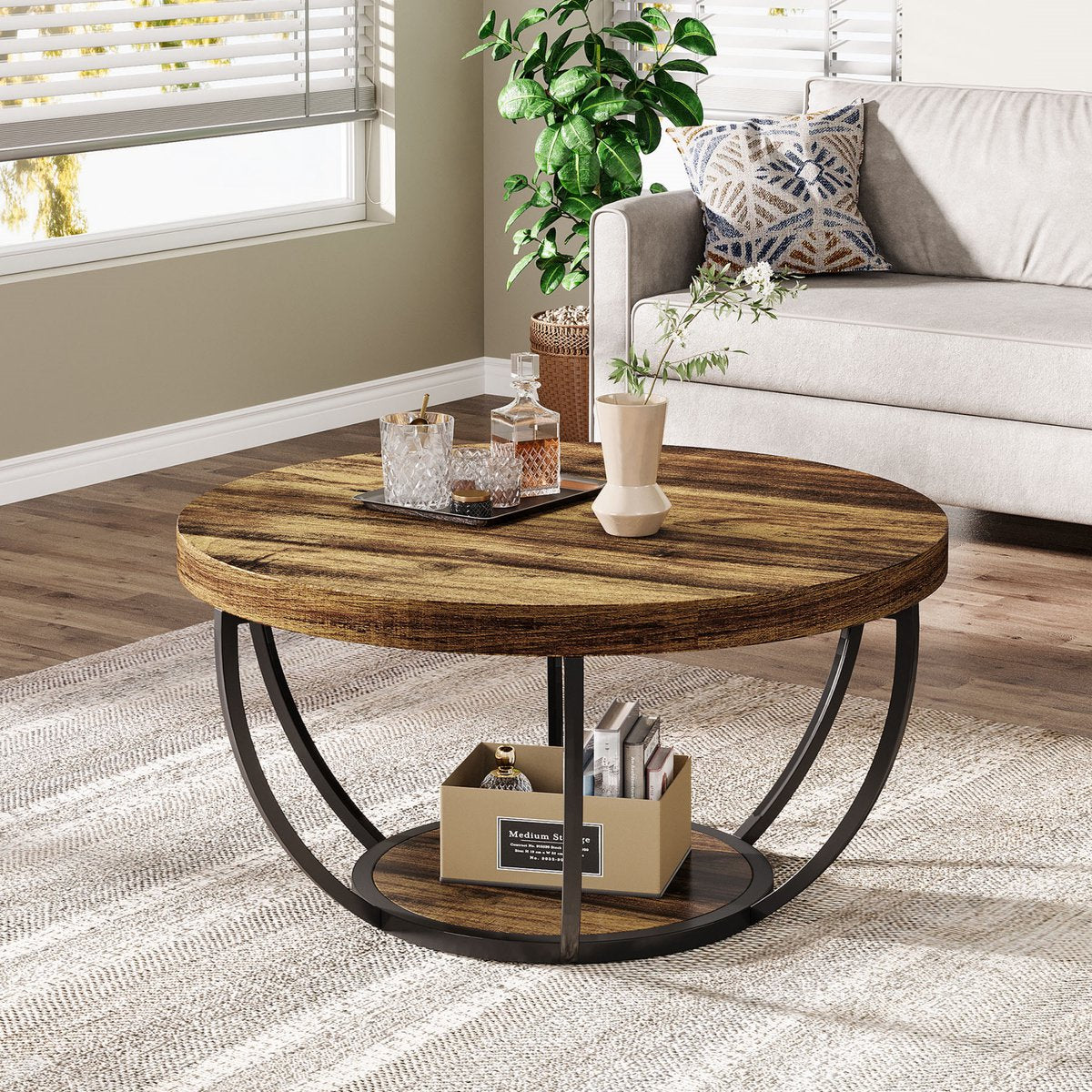 Salontafel Marina - Rond - Modern - Voor woonkamer - Bijzettafel - 95cm - Grijs