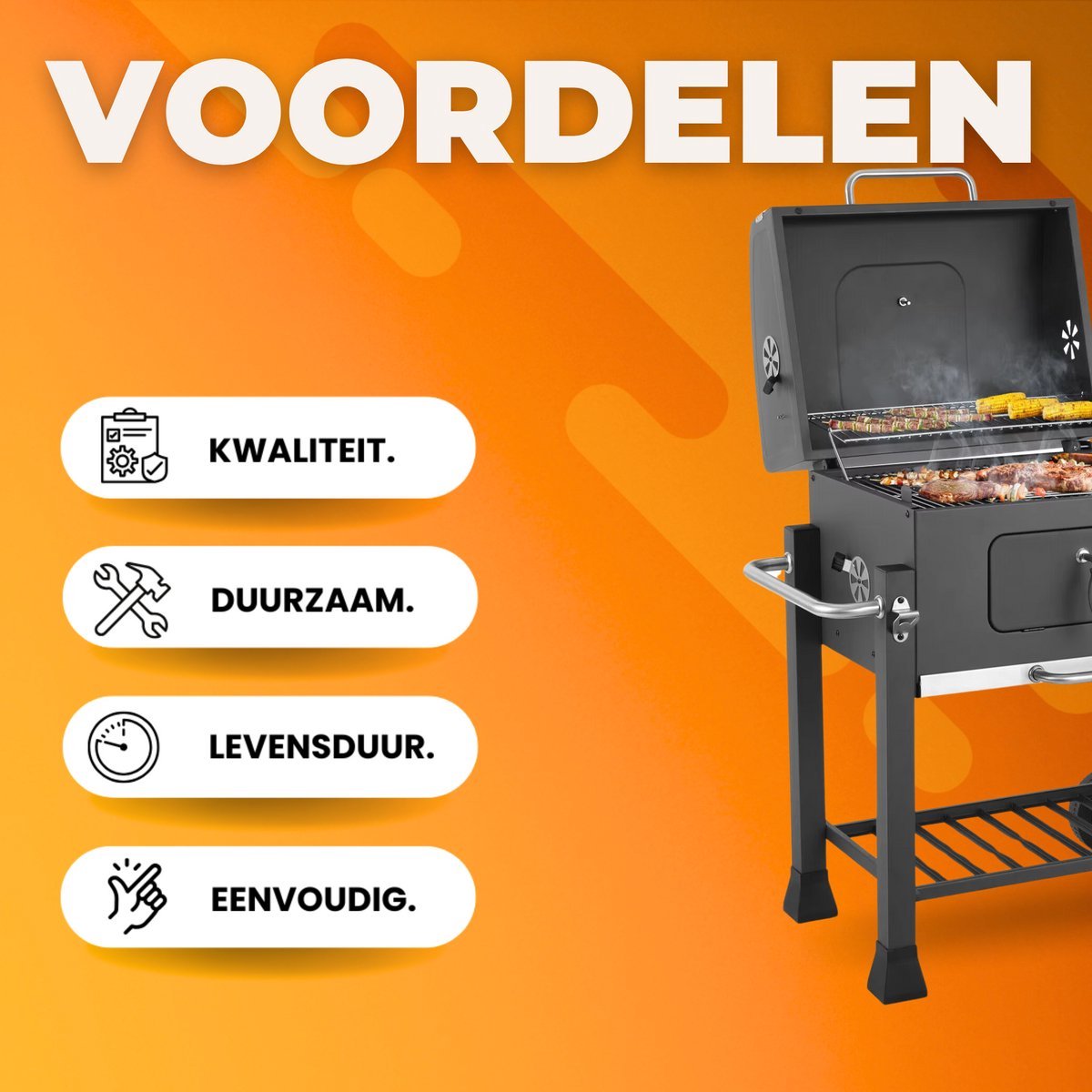 Barbecuewagen Tavien - Houtskoolbarbecue - BBQ - Smoker XXL - Houtskoolgrill - Met Wielen, Roestvrijstalen Handgreep - Perfect voor Buitenterras, Tuin en Achtertuin