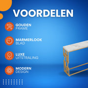 Consoletafel modern - Wandtafel - Sidetafel - Marmerlook - Haltafel - Woonkamer - Wit/goud