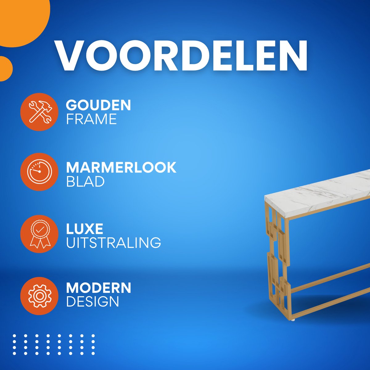 Consoletafel modern - Wandtafel - Sidetafel - Marmerlook - Haltafel - Woonkamer - Wit/goud