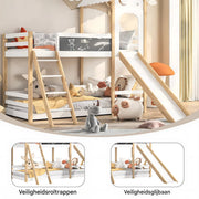 Stapelbed voor kinderen - Met glijbaan - 90x200 cm - 2 kinderbedden - Met Hoektrap, valbeveiliging en raam - Peuterbed