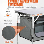 Klaptafel - Campingtafel - 120x47x70 cm - 4 tot 6 personen - Met vakken
