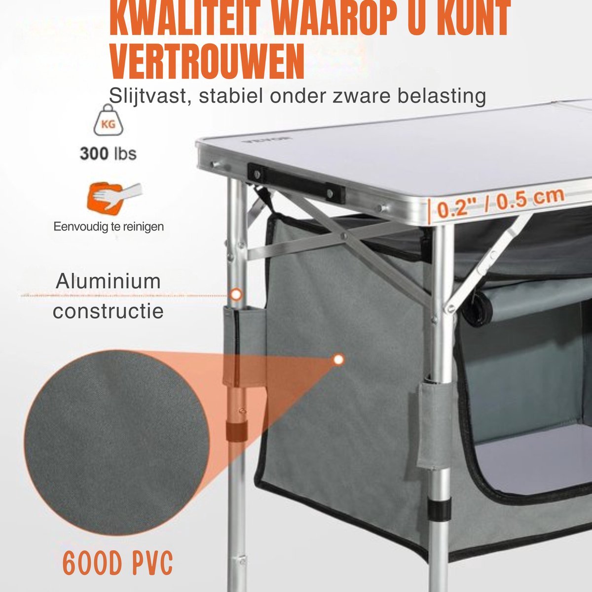 Klaptafel - Campingtafel - 120x47x70 cm - 4 tot 6 personen - Met vakken