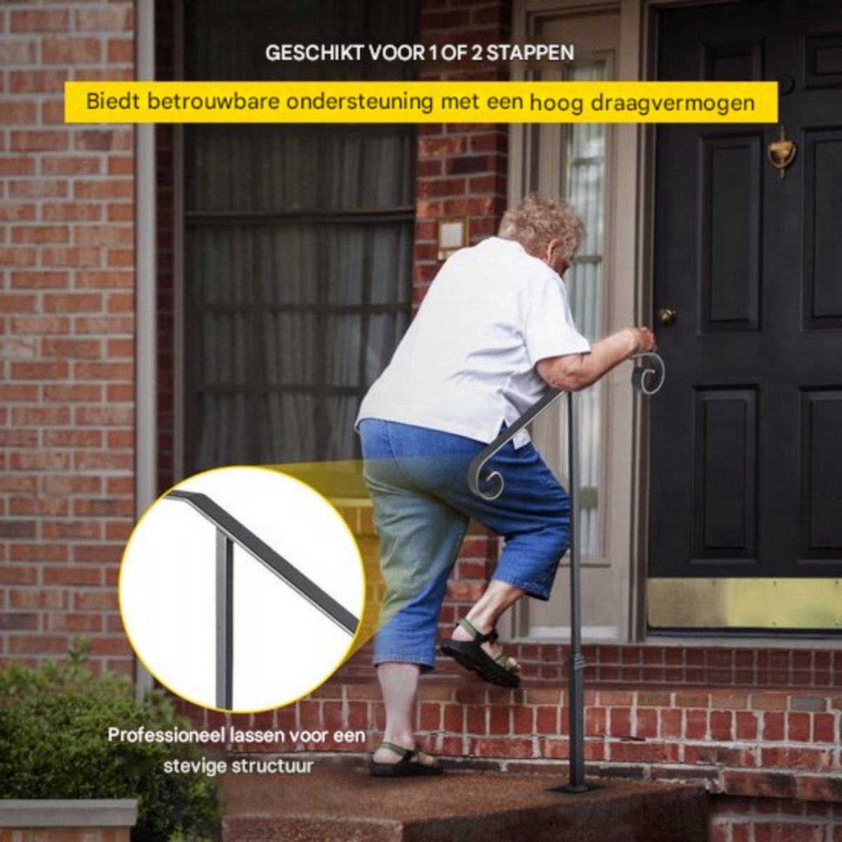 Smeedijzeren Leuning - Trapleuninghouders - Voor 1-2 Treden - 36" Hoog - Zwarte Trapleuning