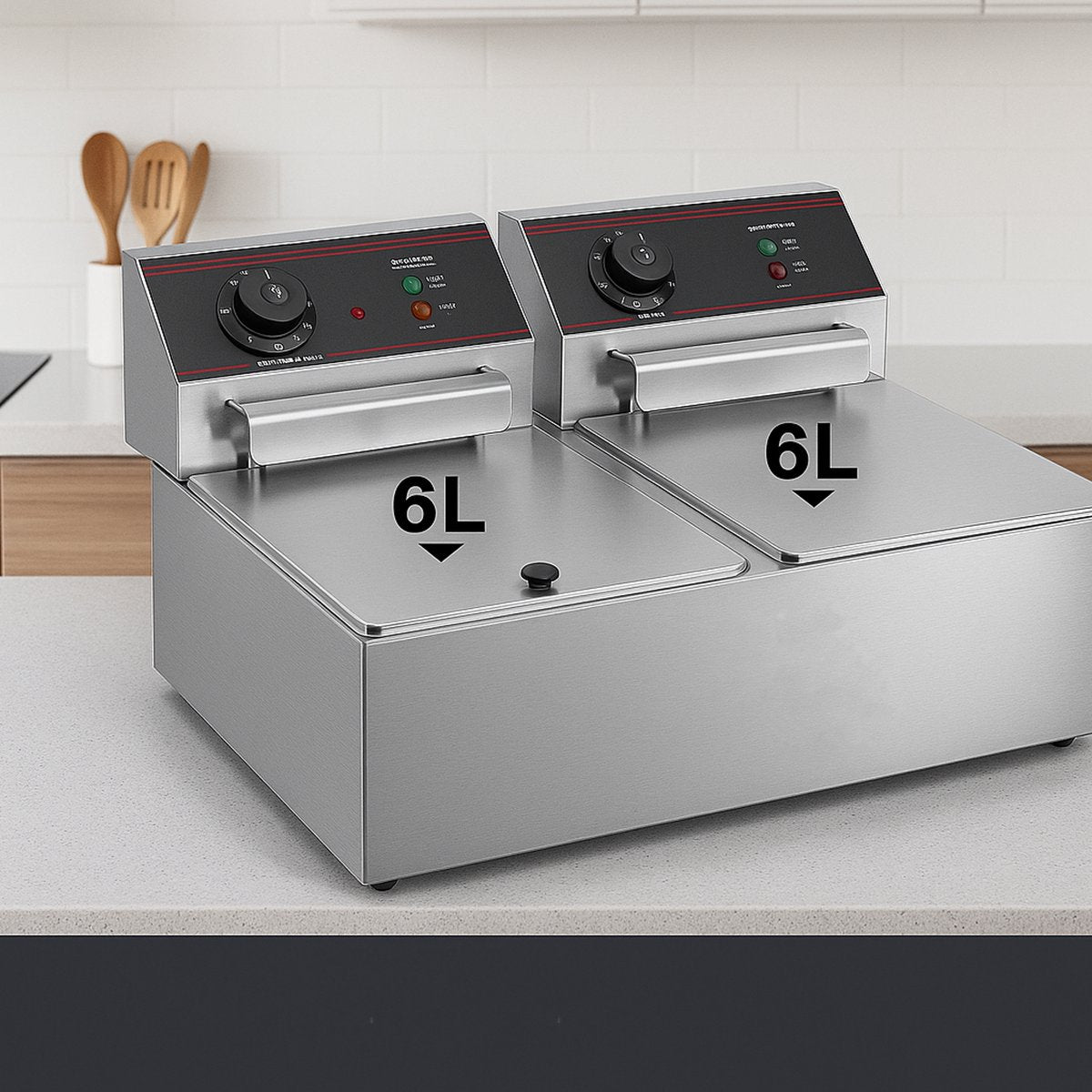 Happyment Dubbele Frituurpan Deluxe - 2x 6L - Frietpan dubbel - Friteuse - 2x 2500W - PTFE - 220V