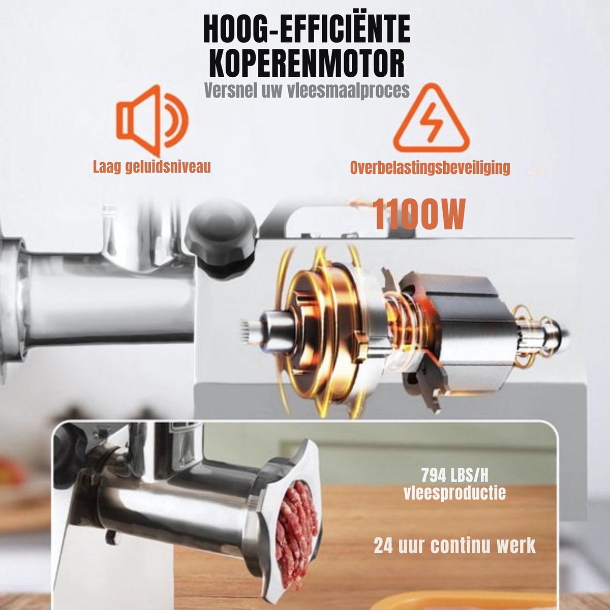 Elektrische Vleesmolen horeca - 360KG/U - Gehaktmolen - Foodprocessor - 360kg/u