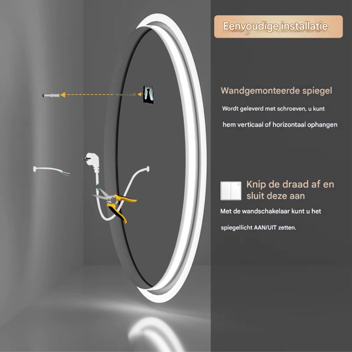 Ovale Wandspiegel - Zilver - Spiegel - Met verlichting - Badkamer - 70x50cm