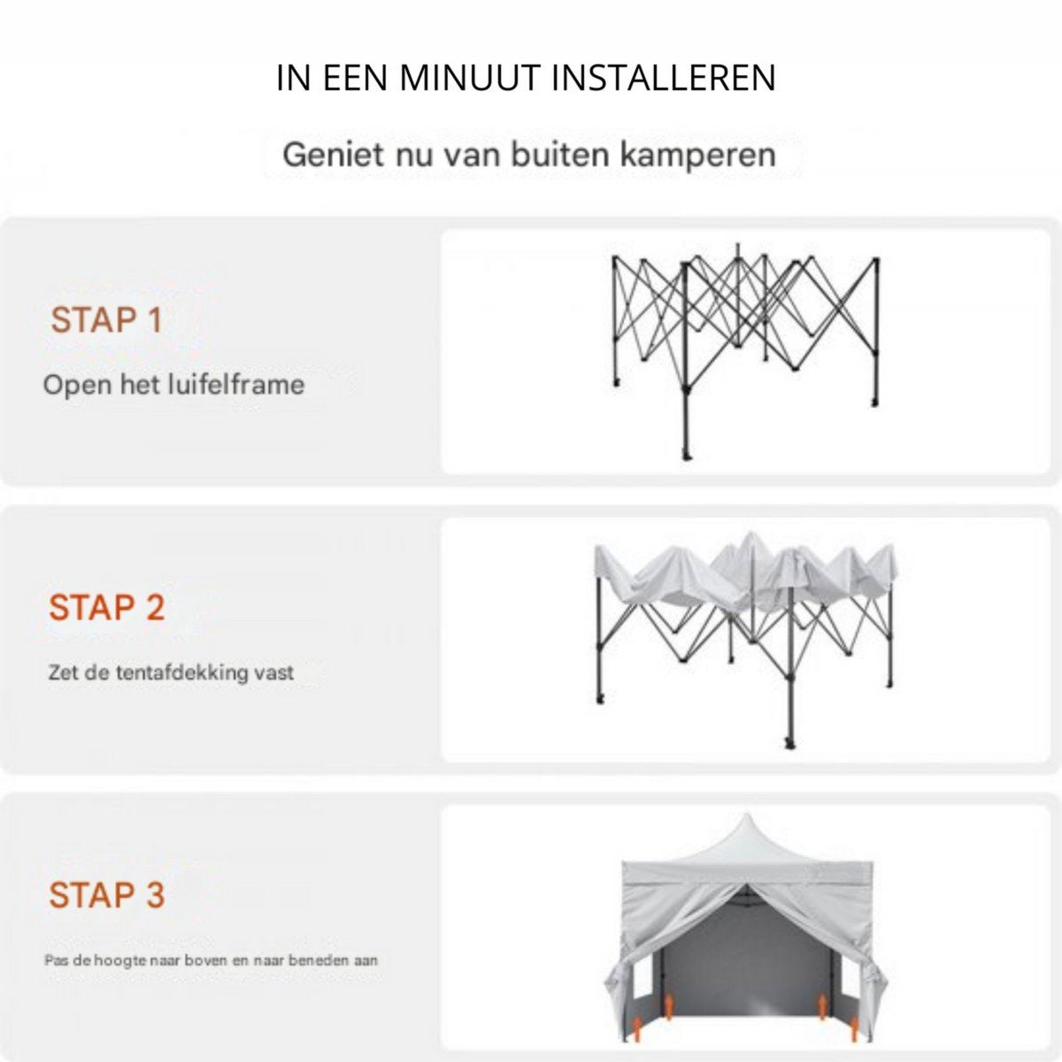 Paviljoen - Opvouwbare Partytent - Tuintent 3x3 m - Voor 6-8 Personen - Kamperen