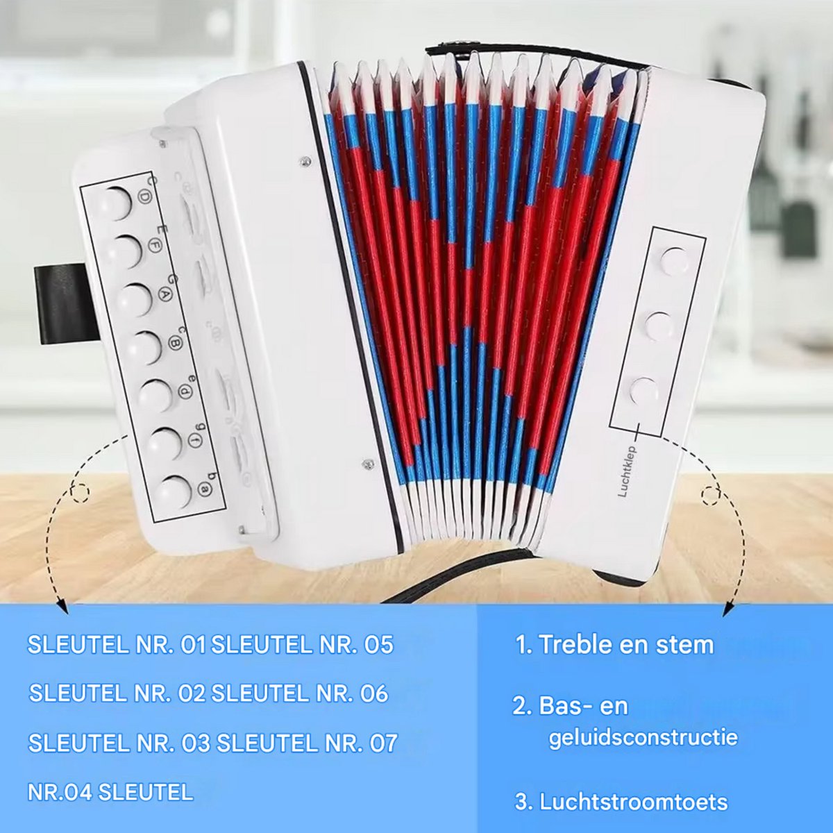 Kinderaccordeon - Speelgoedinstrument - Muziekinstrument voor kinderen - 2-Bass - 7 Noten - Blauw