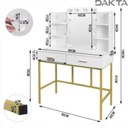 Bolt Edge Make-up Tafel - Wit/Goud - Inclusief spiegel met verlichting - 2 lades