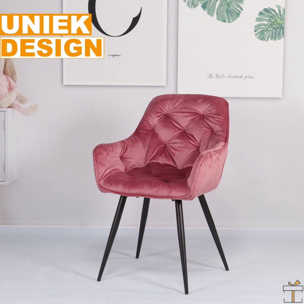 Eetkamerstoelen - Roze Velvet - Kuipstoelen - Set van 2 - Met rugleuning