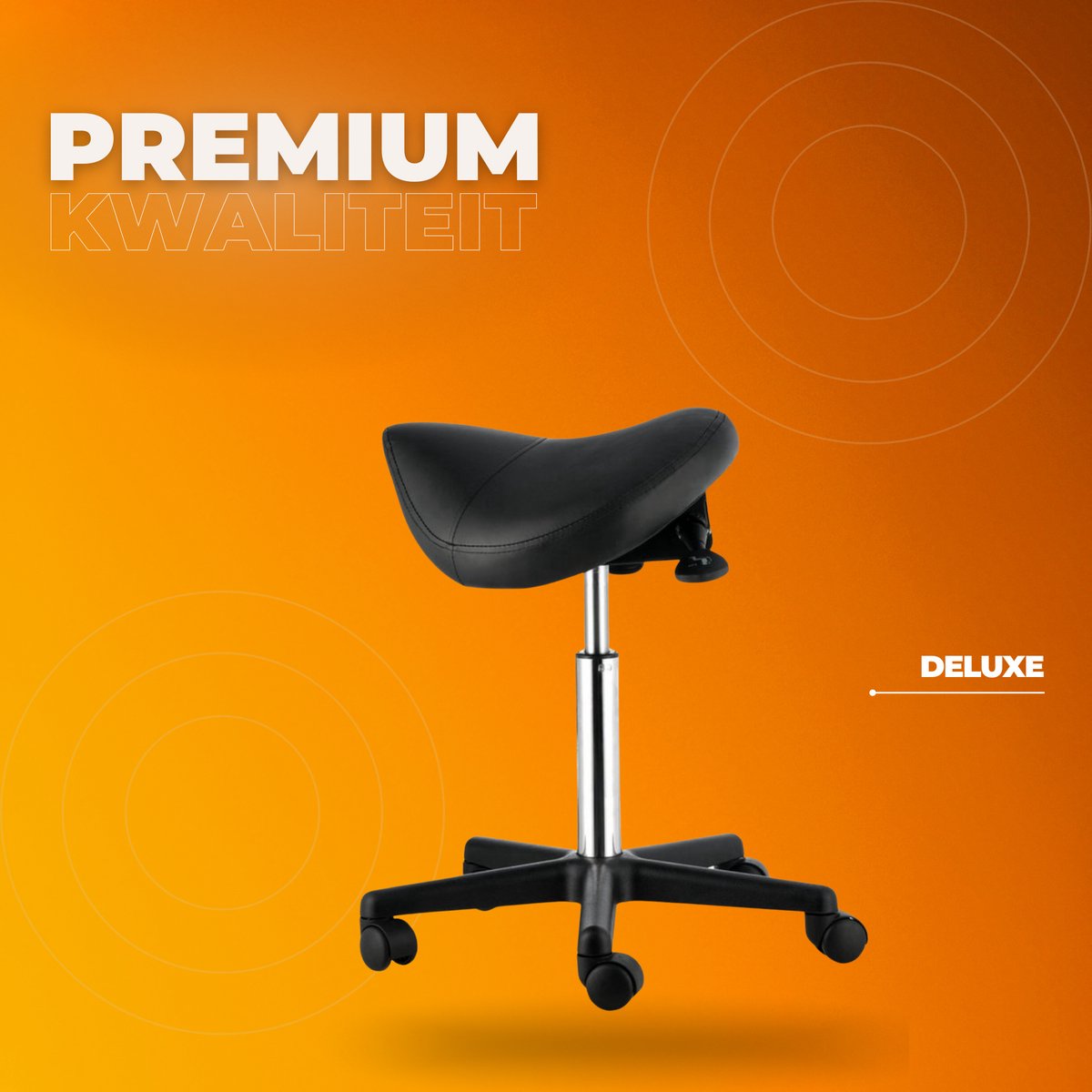 Zadelkruk op wielen - Ergonomische Kruk - Kapperskruk- Tabouret- In Hoogte Verstelbaar - PU Leer met Wielen- Zwart