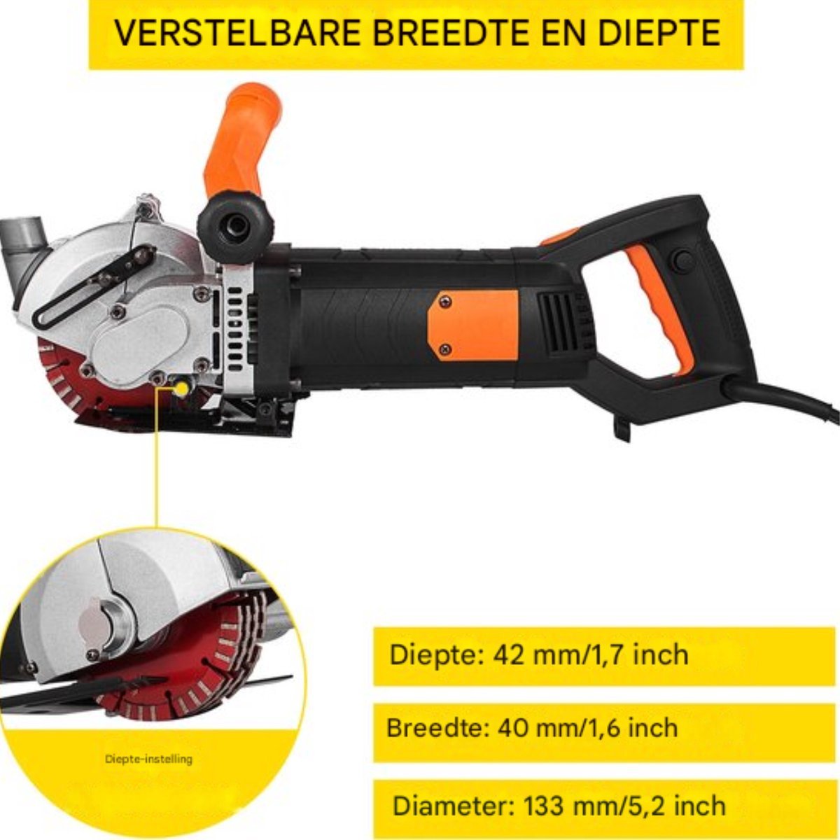 Happyment Elektrische muurfrees - 3000W - met 5 zaagbladen - Sleuvenzaagmachine - Oranje