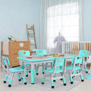 Kindertafel Zyrell en 4 Stoelenset - Voor Peuters en Jonge Kinderen - Verstelbare Tafelset voor Spelen, Studeren & Tekenen - Duurzaam Kunststof in Neutrale Kleuren - Groen - 120x60cm