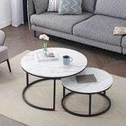 Luxe Salontafel - Wit - Marmerlook - Set van 2 - Rond - Zwart frame