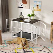Zware Hondenkennel - Voor Huisdieren - Metalen Hondenkrat met Houten Meubelstijl - Hondenbench - Wit - 91cm