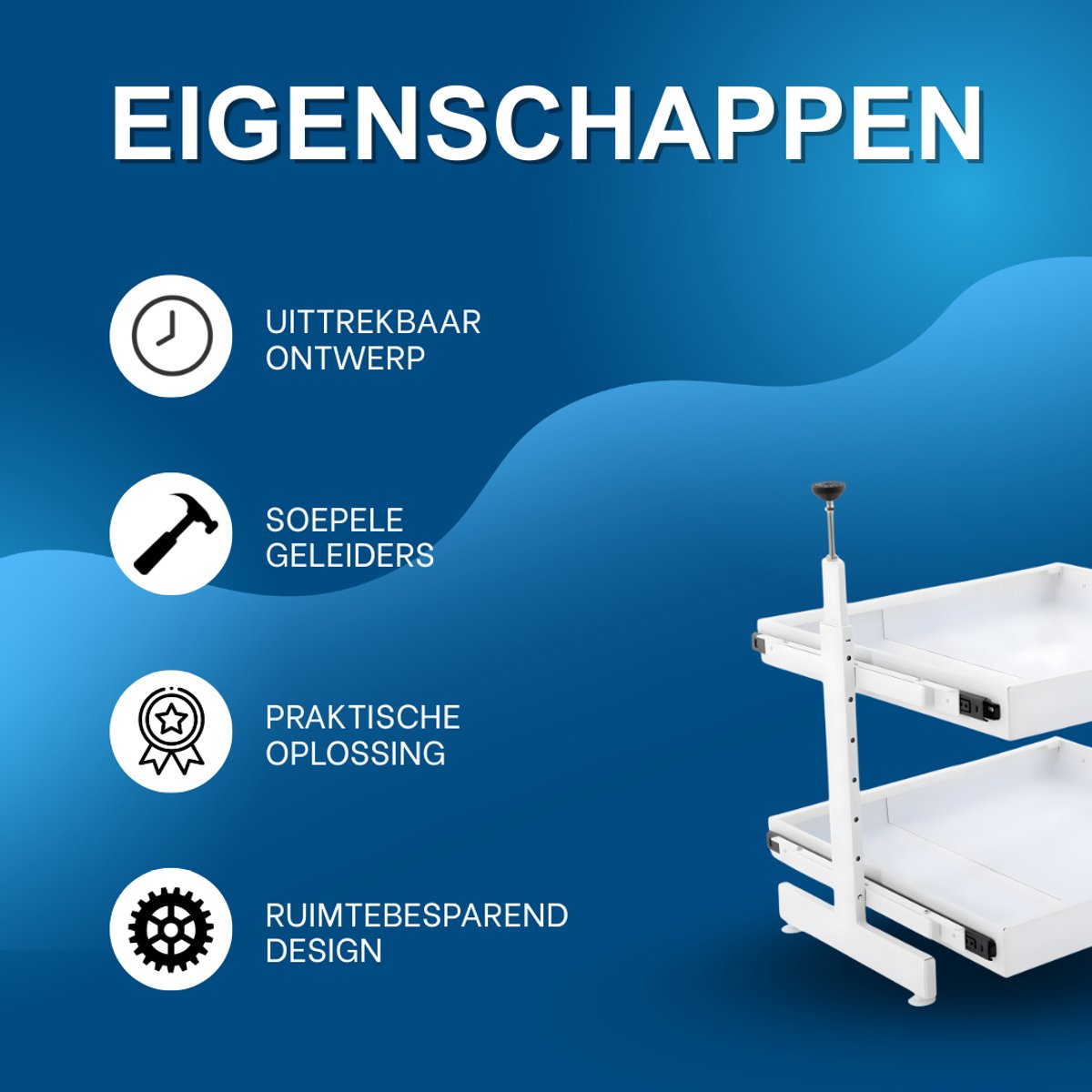 Uittrekbare kastorganizer - Keuken organizer - Opbergrek - Voor keukenkasten en opbergruimte - Praktisch en ruimtebesparend - Wit